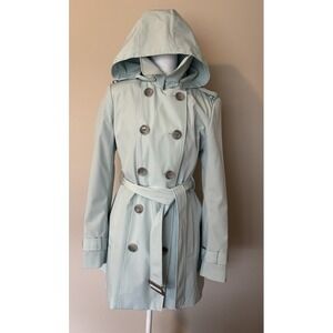 Calvin Klein Baby Blue Double-Breasted Rain Coat with Hood